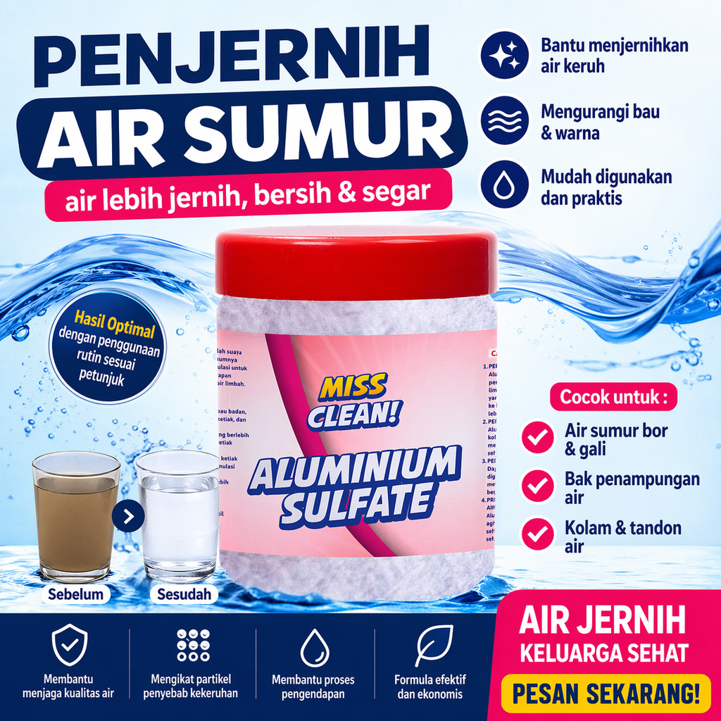 Miss Clean Penjernih Air Sumur Bor Gali Toren Keruh Bau Kuning Bantu Lebih Jernih Aluminium Sulfate
