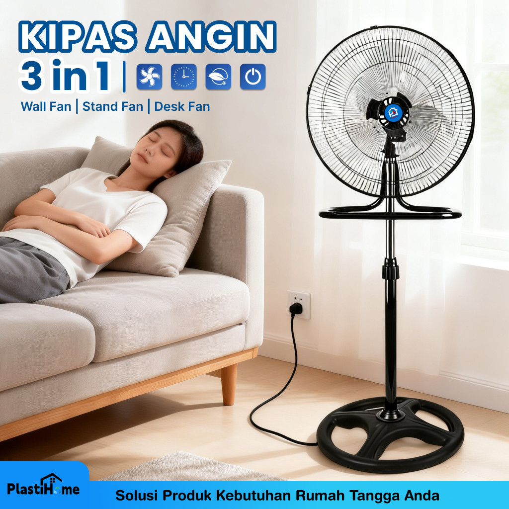 Kipas Angin 3in1 18 Inch – Berdiri Tinggi Pendek & Dinding Angin Kencang Low Watt
