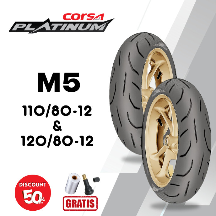 SEPASANG Ban Motor CORSA M5 PLATINUM 110/80 & 120/80 RING 12 Tubeless