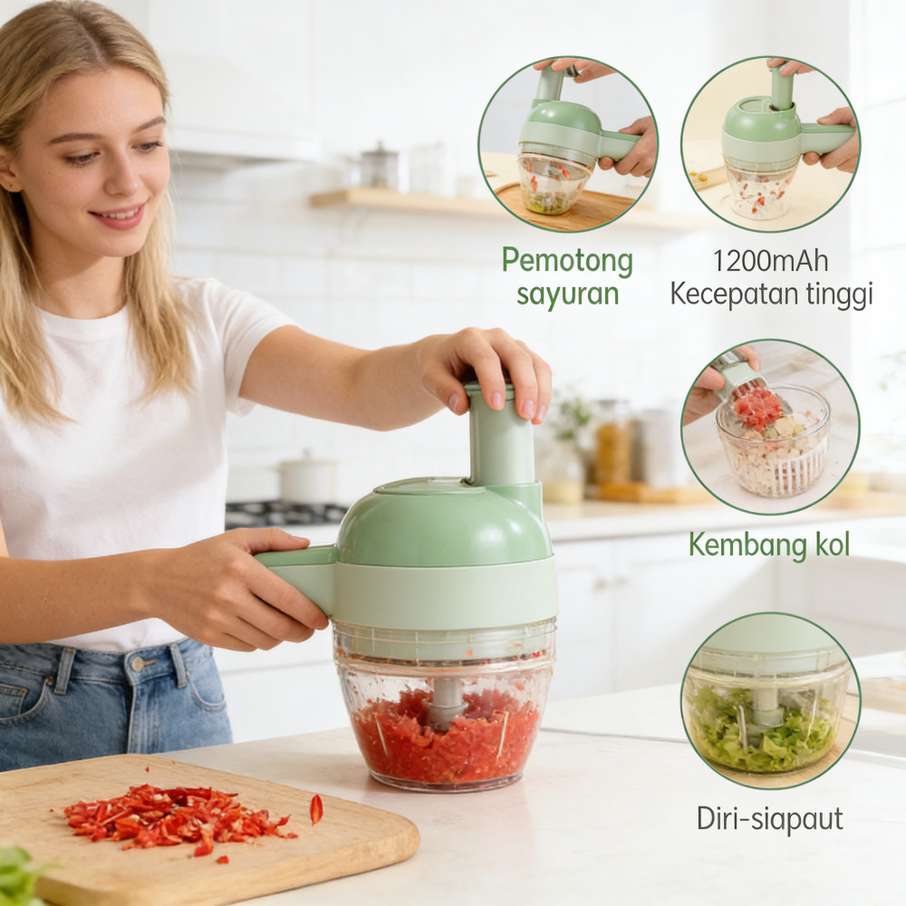 Pemotong Daging Alat Blender Mini USB Genggam Chopper Multifungsi 4 in1 Cooking Hand Held Chopper Mi