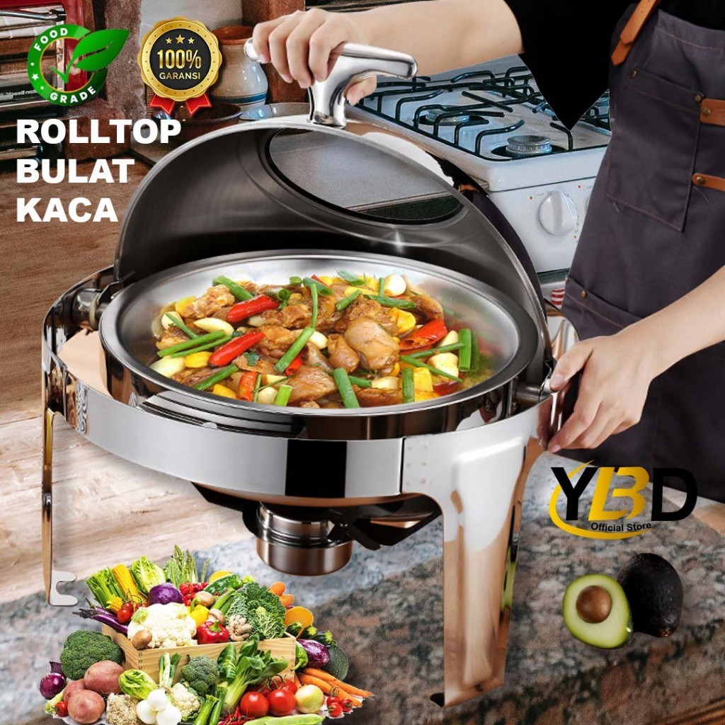ReadyPrasmanan Roll Top Stainless Steel 6.8 Liter Tutup Stainless & Tutup kaca | Roll top prasmanan 