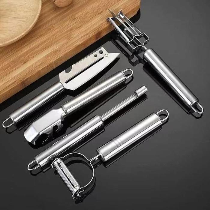murah 5in1 Set Pisau Pengupas Multifungsi Stainless Steel untuk Sayuran dan Buah dalam Satu Set Dapu