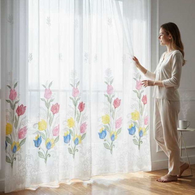 Tirai Vitras  Daleman Gorden Plisket Motif Bunga Matahari Bunga Tulip Polos Dan Warna Print