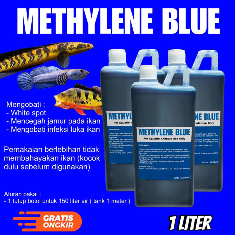 METHYLENE BLUE BLITZ ICHT 1 LITER OBAT BIRU IKAN SAKIT JAMUR WHITE SPOT PARASIT KUTU