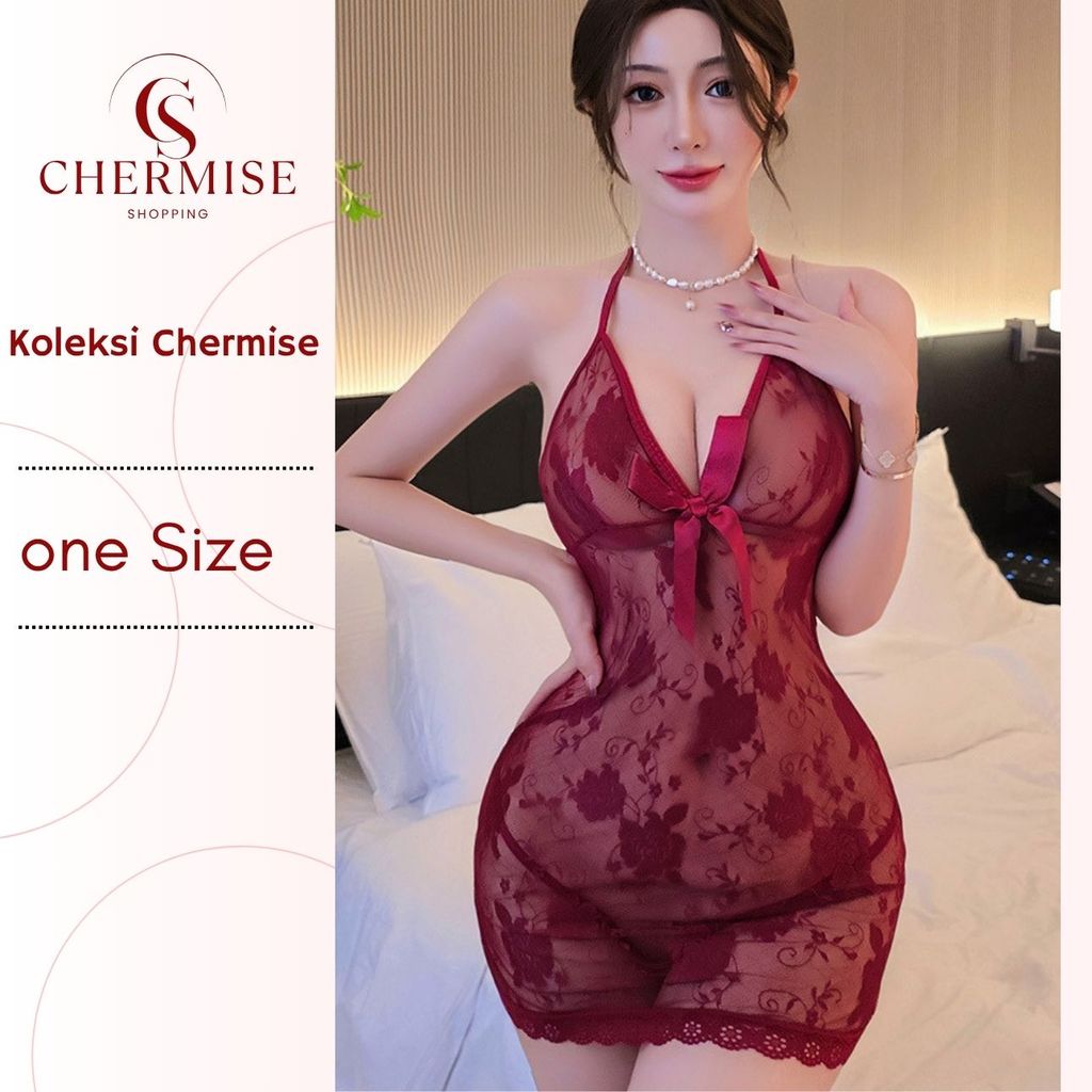 Lingerie Dress Set D-177 Renda Bunga Transparan Tali Adjustable