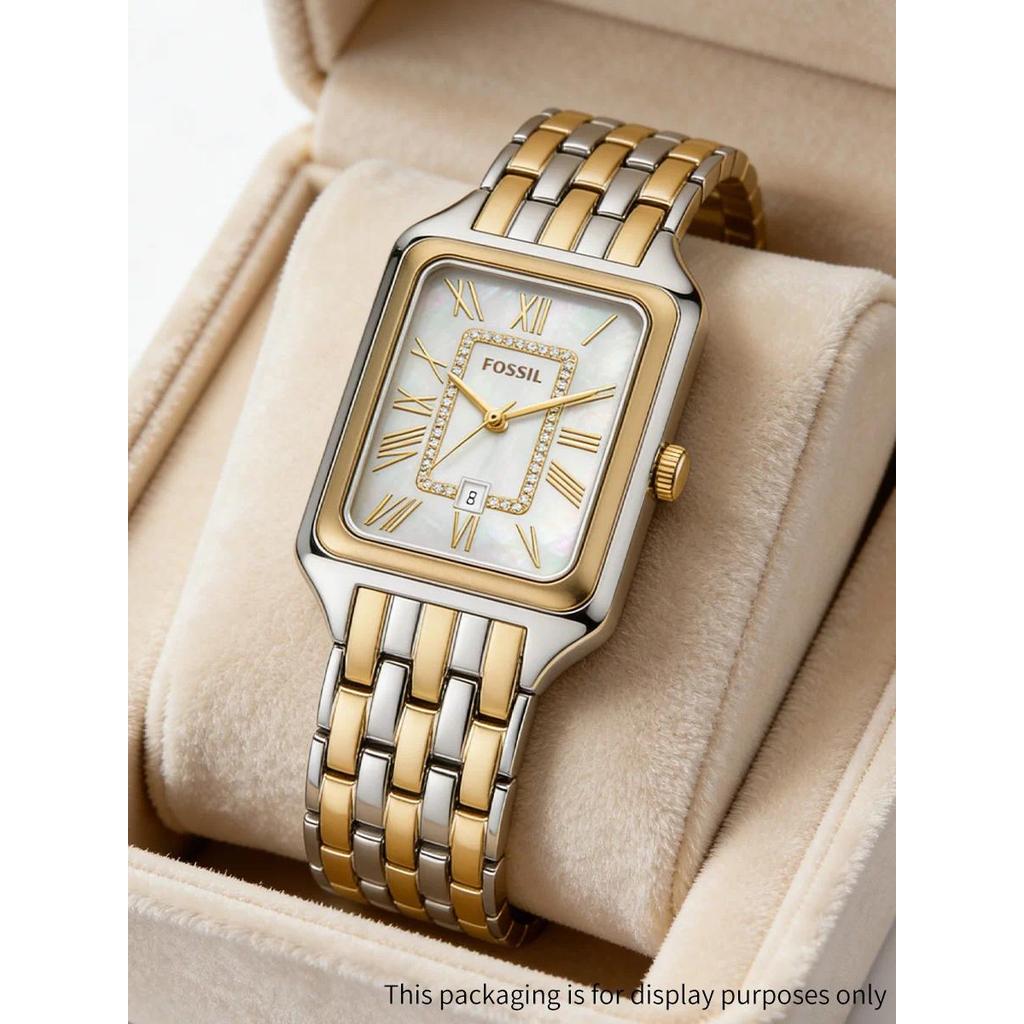 Jam Tangan Wanita Fossil Raquel ES5305 Women Watch Luxury Two-Tone Stainless Steel Rectangular Quart