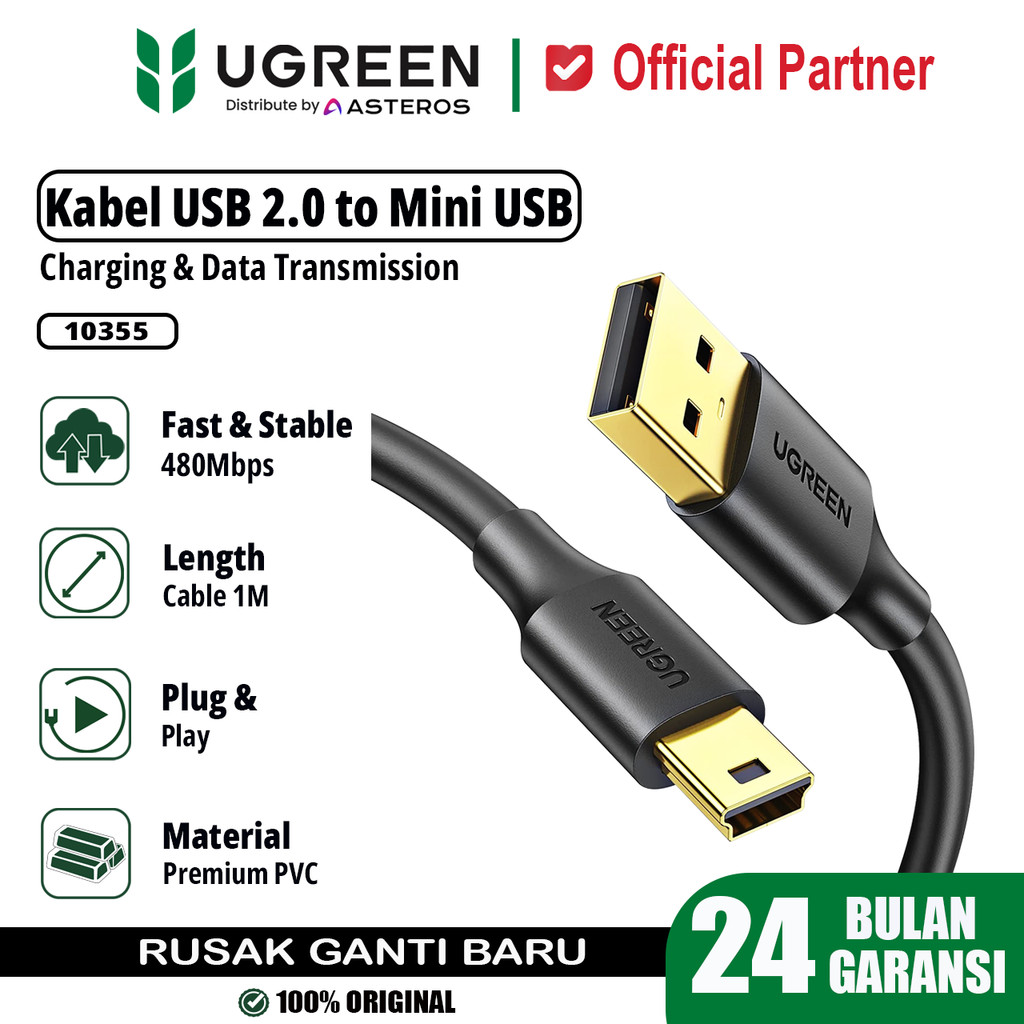 UGREEN Kabel Data Mini USB 5 Pin to USB 2.0 for Harddisk 10355 - 10355 USB A