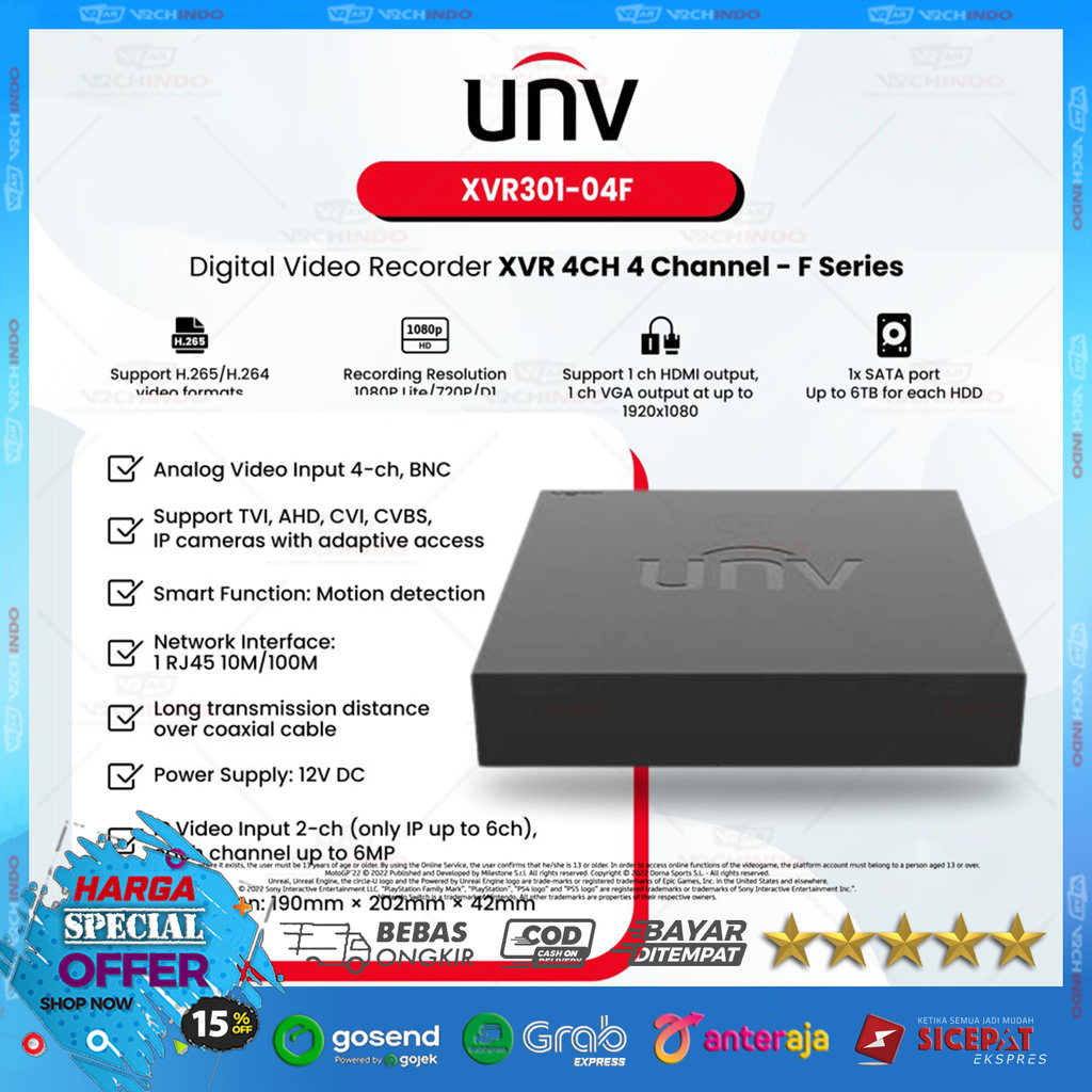 UNIVIEW XVR301-04F 4CH DVR XVR  4 Channel XVR301-04F 1 HDD F Series XVR CCTV 