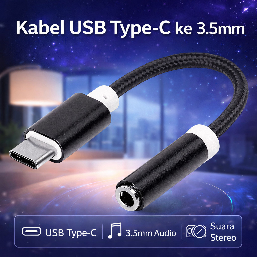 Sambungan HP ke Speaker Kabel Aux Type C ke 3.5mm Audio Jack Braided