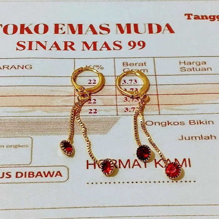 Anting emas muda asli berat 2gram kadar 875 model jepit jurai mata merah ada surat