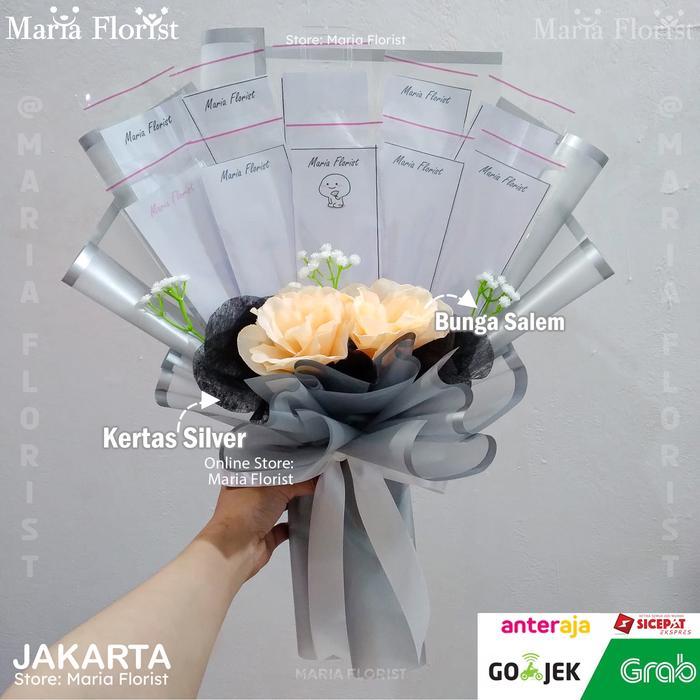 Buket Bunga Uang - Kerangka Buket Uang Kosongan - Kerangka Buket Uang - Bunga Putih, Kertas Ungu Ter