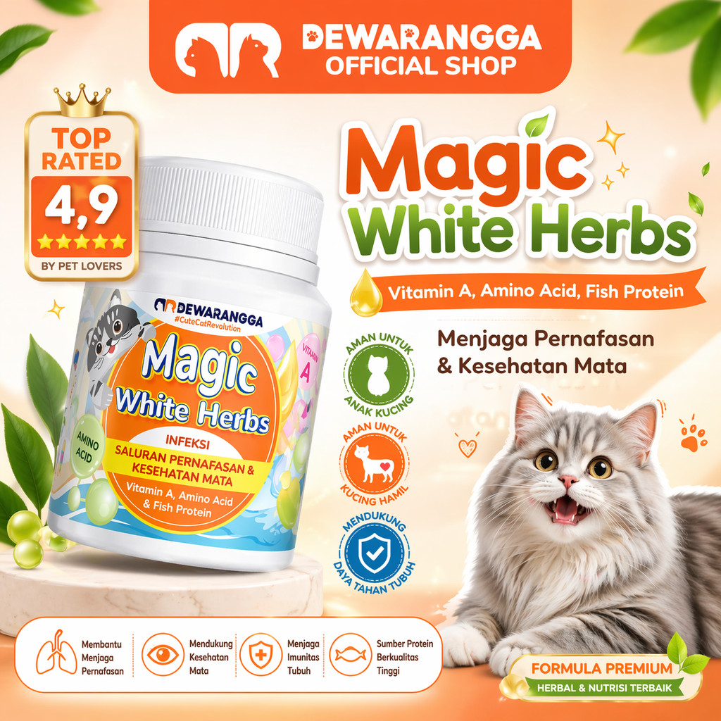 Dewarangga Magic White Herbs Obat Flu Kucing Belekan Infeksi Pernafasan Aman