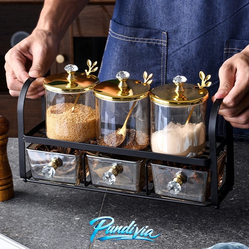 PUNDIVIA Tempat Bumbu Set kaca / Tempat Bumbu Dapur / Tempat Rempah /Tempat Rak Dapur