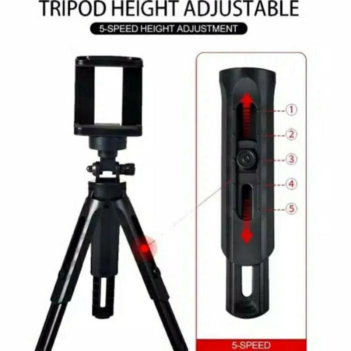 Tripod HP Mini Adjustable Multifungsi 5 Level Tinggi + Holder Smartphone Stabil untuk Live Streaming