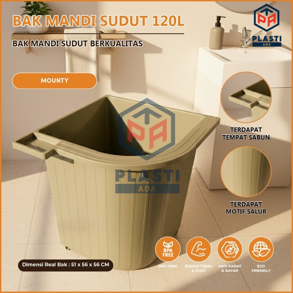 BAK MANDI SUDUT 120L + TEMPAT SABUN - Bak Mandi Plastik  / Bak Air Sudut Oval / Ember Mandi Besar