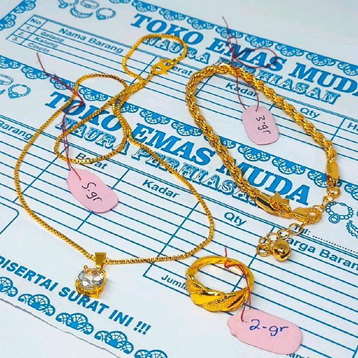 Set Perhiasan Emas Muda Asli Berat 7gram Kadar 875 Ada Surat