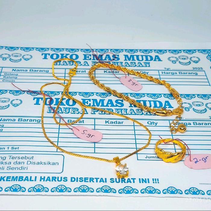 NEW DEALS Set Perhiasan Emas Muda Asli Berat 7gram Kadar 875 Ada Surat