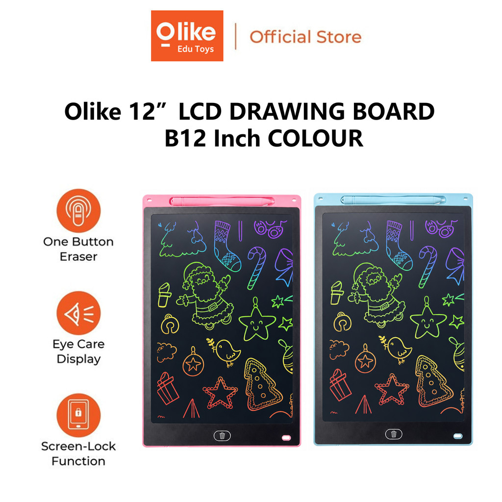 Olike Lcd Drawing Board B12 12" & B16 16‘’ Colour LCD Papan Tulis Anak