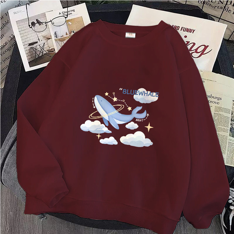 YS Buyer – Sweater Crewneck Unisex | Motif Blue Whale Cosmic | Bahan Cotton | Daily Outfit