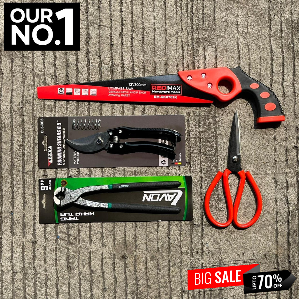 paket alat bonsai 4 in 1 gergaji lancip , catok bonsai , gunting dahan dan gunting ranting