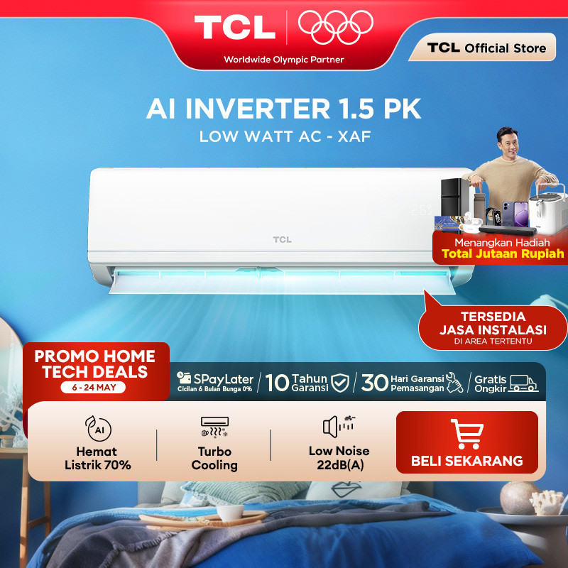 TCL AC Inverter 1.5PK - Tersedia Pemasangan - AI Tech Hemat Listrik 70% - Anti Bising - Cepat Dingin