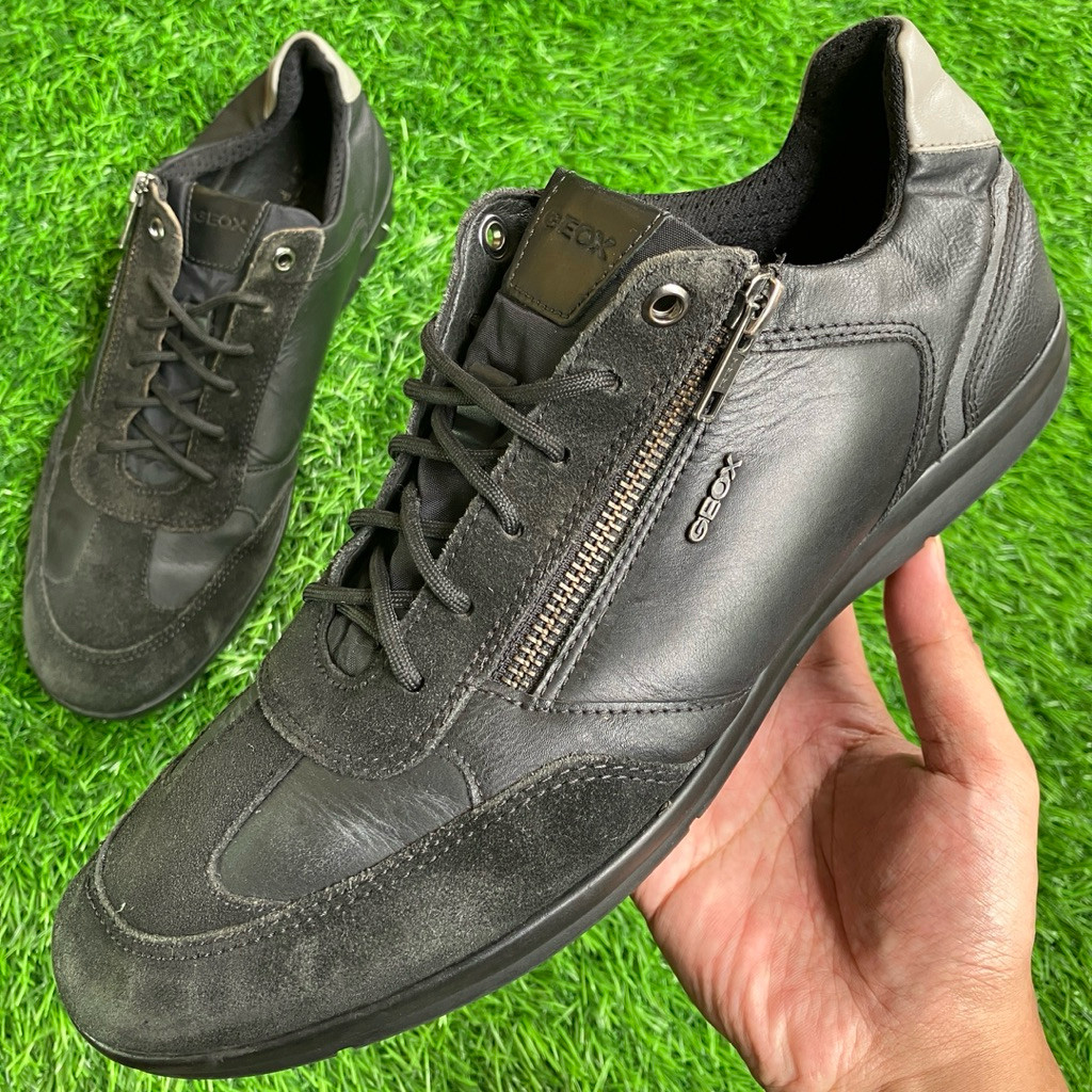 Sepatu GEOX Respira Black Leather Italian Patent shoes ukuran 42
