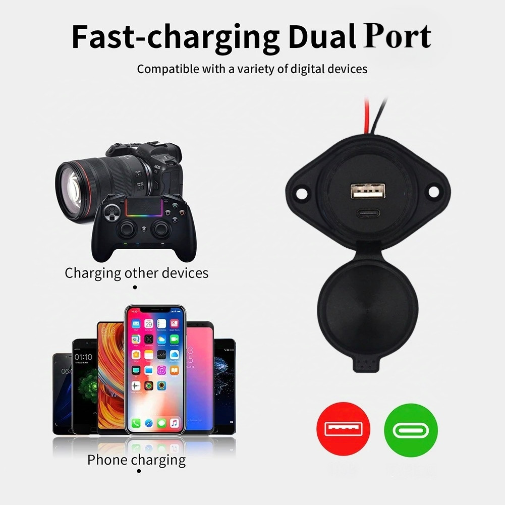 Car Charger Mobil Tanam Dual USB Port Fast Charging PD QC 3.0 Waterproof