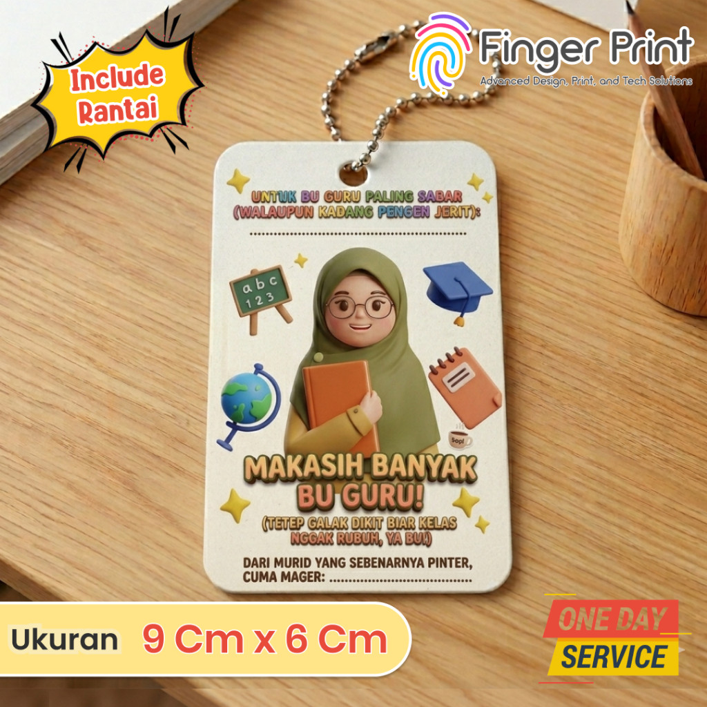 Hang Tag Terima Hadiah Guru Terbaik - Hang Tag + Gantungan Rantai Biji Lada | Perpisahan Kenaikan Ke