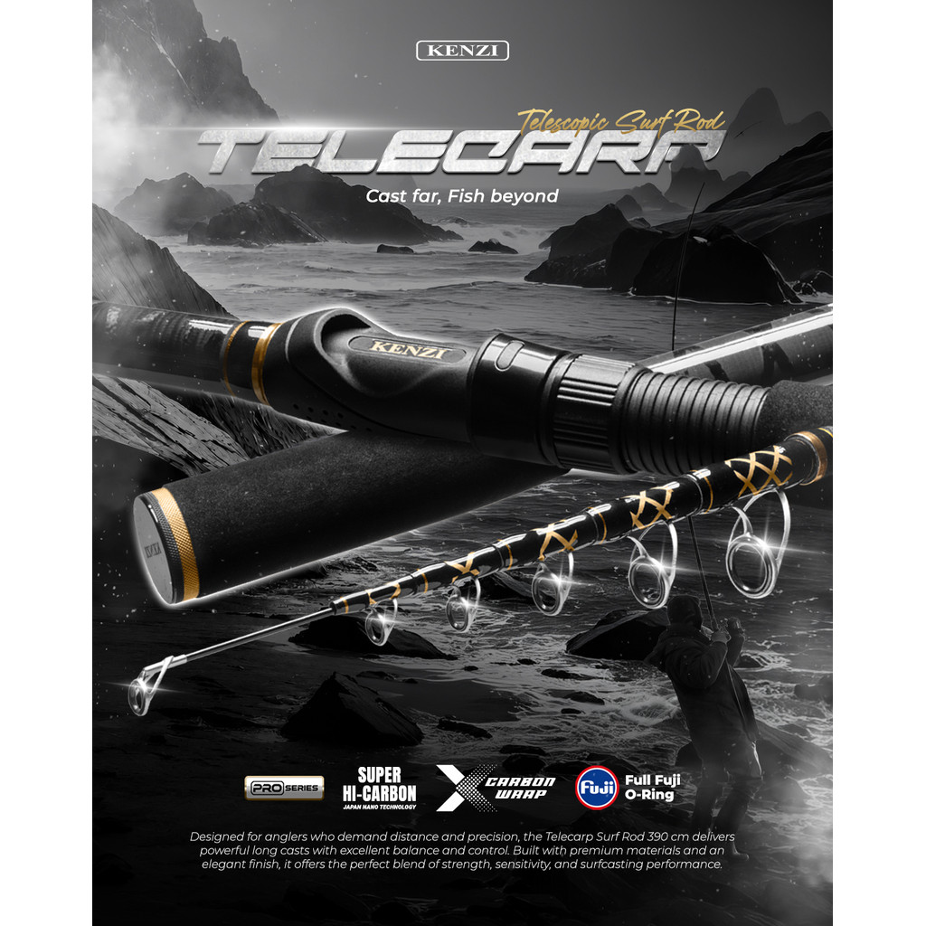 KENZI TELECARP PRO 3907 Joran Pasiran 3.9 Meter Japan Nano Technology Full X Warp Carbon Teleskopik