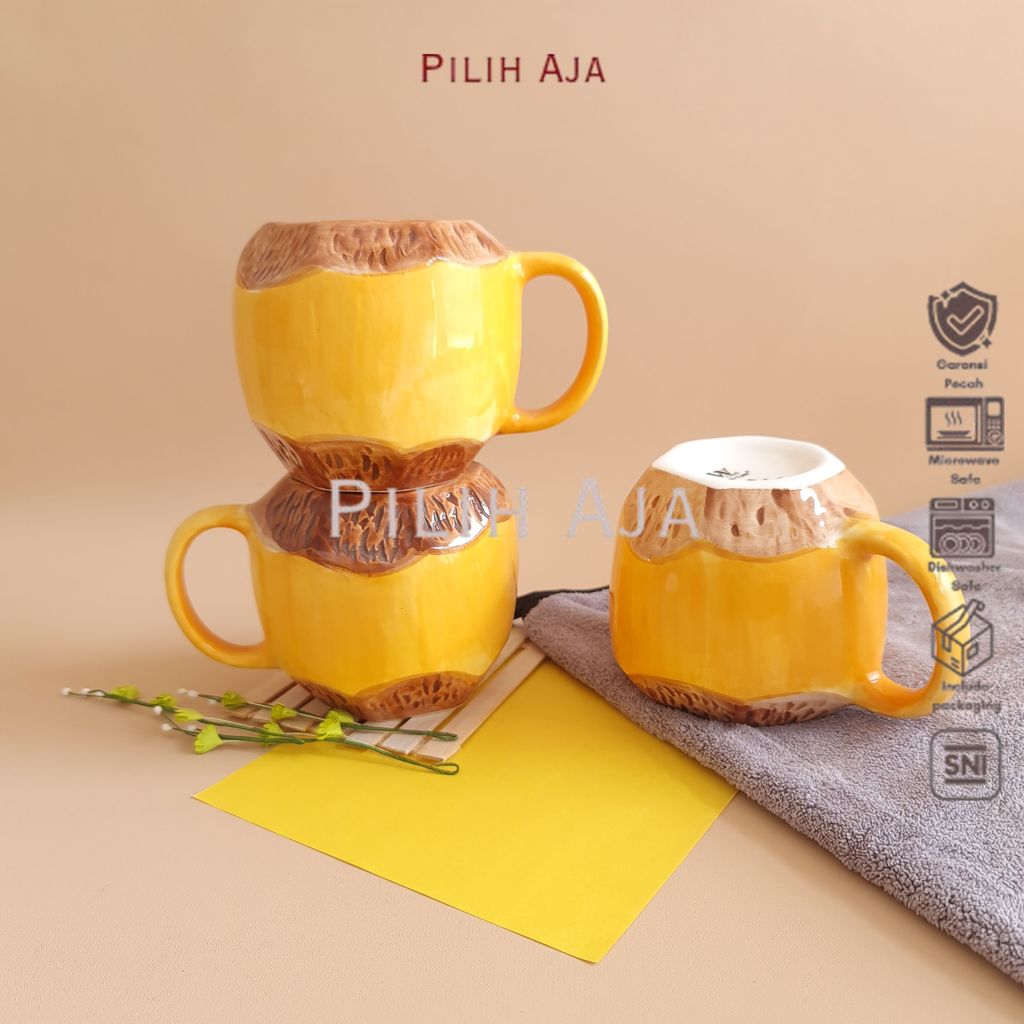 WHITELINE Mug Cangkir Coconut GiftBox Cantik Lucu Unik Murah untuk Kado