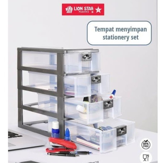 HOMELY -Instant Laci Besar PRESSA A4 Susun 3 & 4  Lion Star – Laci Plastik Serbaguna Body Transparan