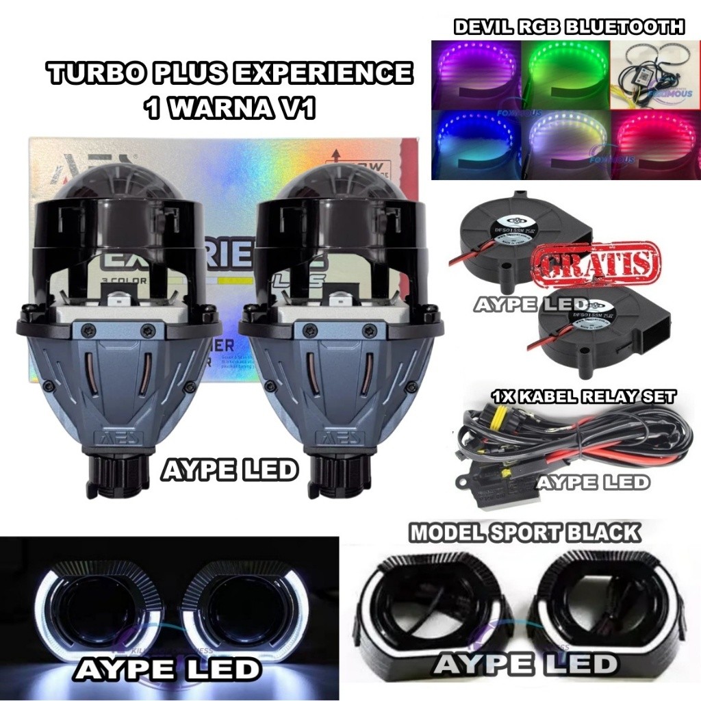 Biled Projector 2.5 inch Bluelens AES Turbo Plus Experience V1 Gen 3 65 WATT Motor Mobil