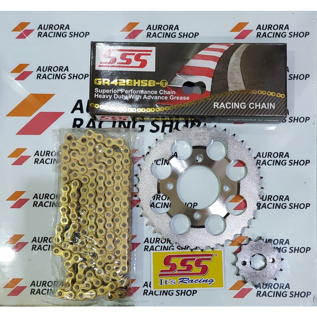 Gear Set SSS 428 Supra X 100 / Grand / Legenda / Supra Fit Lama /  Win & Rantai SSS 428 HSBT Gold