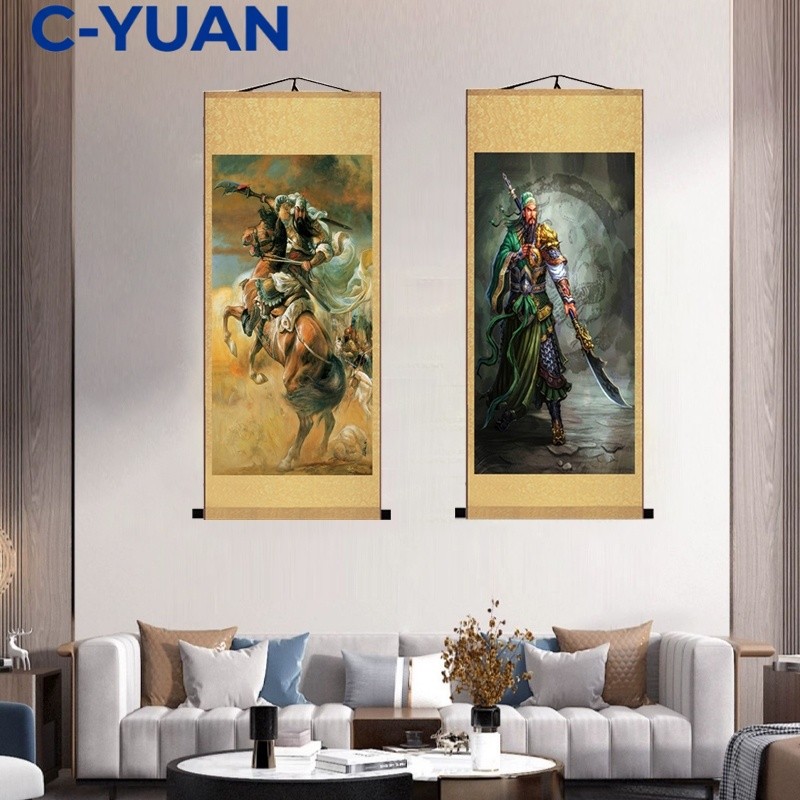 CYUAN 30x80CM Lukisan Gulungan Klasik Kwan Kong / Gulungan Lukisan Dewa Kwan Kong Sutra