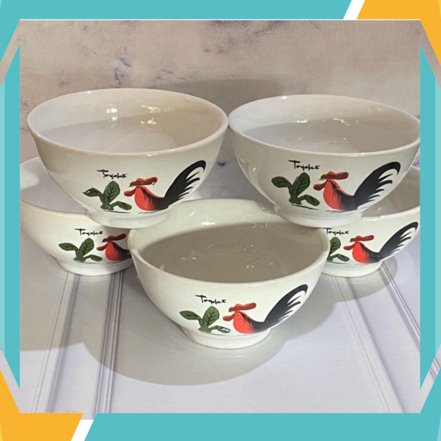 Promo 3 pcs Mangkok Kaki Keramik Sekuteng / mangkok Soto, Bakso Mie, Ayam Jago BP-MK-L45 PRJ TERBARU
