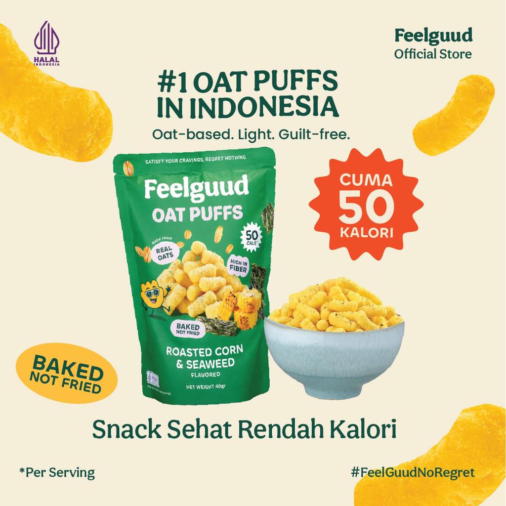 Feelguud Snack Sehat - Rumput Laut & Jagung Bakar- Rendah Kalori Tinggi Serat - Oat Puff - Jajanan S