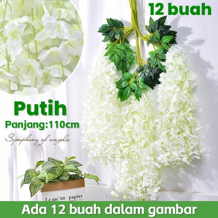 READY (12 BUAH) WISTERIA BESAR JUMBO JUNTAI GANTUNG PUTIH DEKORASI ARTIFICIAL DEKOR PELAMINAN IMHIAS