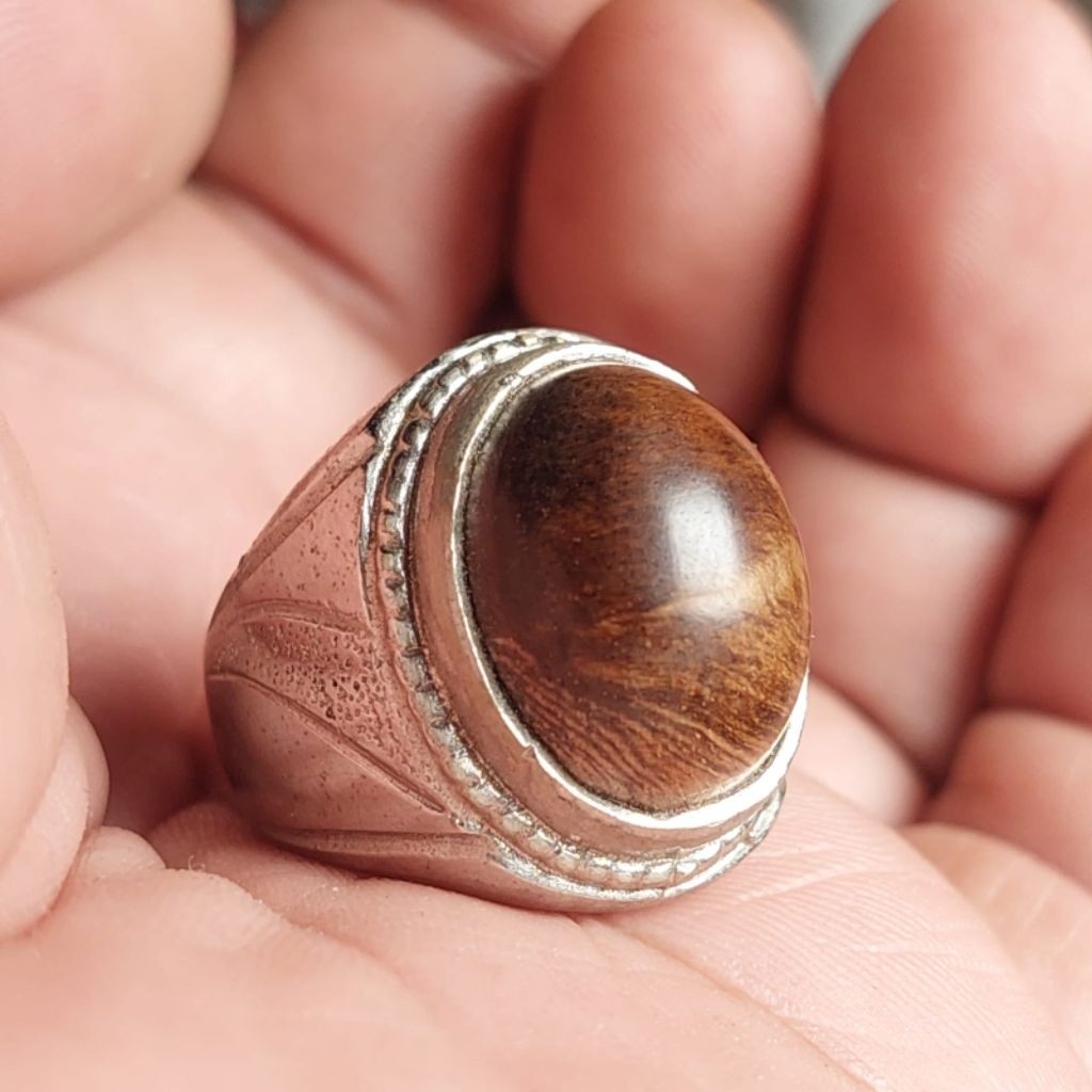 Cincin batu akik kayu gaharu original permata 15