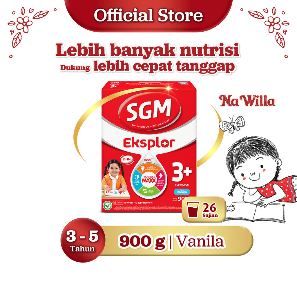 SGM Eksplor 3+ dengan IronC Susu Bubuk Rasa Vanilla 900GR
