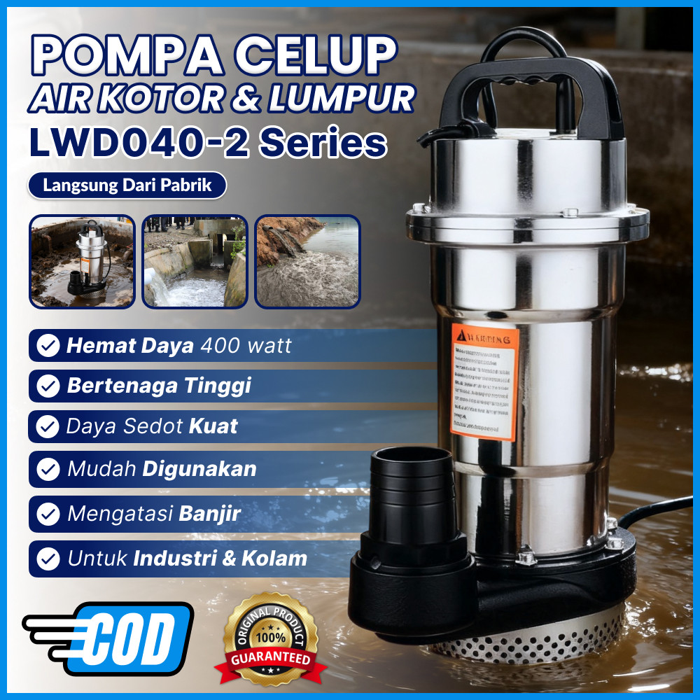 PAWAPOM Pompa Celup Lumpur 400W 2 Inch – Pompa Air Kotor Debit Besar untuk Drainase & Saluran Air