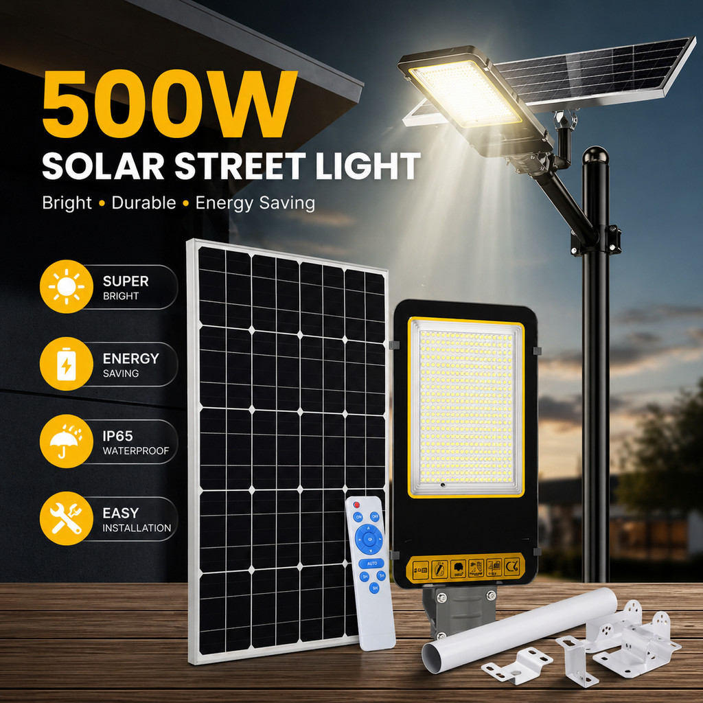 Lampu Jalan Solar LED 2in1 500W Super Terang Hemat Listrik / Lampu PJU / Lampu Solar Panel