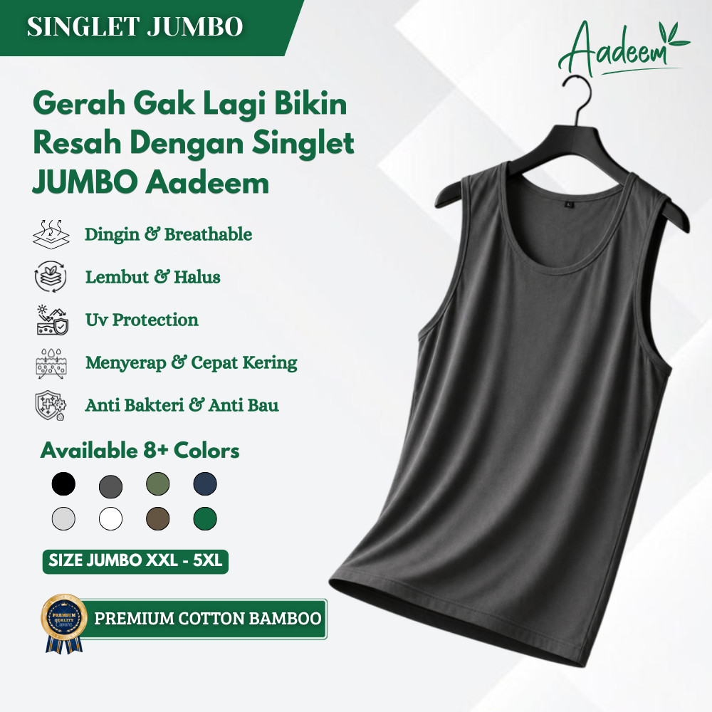 Aadeem AirCool Singlet Pria Big Size Jumbo Sejuk Anti Gerah Nyaman Cotton Bamboo BIG SIZE XXL– 5XL |