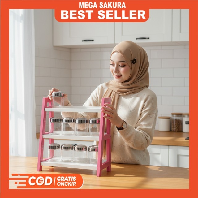 Rak Kayu 3 Susun Serbaguna Minimalis / Rak Bumbu Dapur / Rak Meja Rias