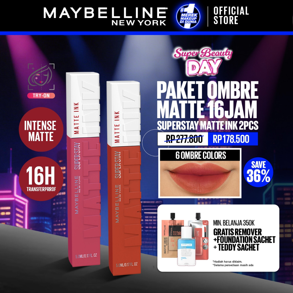 MAYBELLINE OFFICIAL Paket Hemat Superstay Matte Ink 2 pcs Ombre Set Lipstick - Long Lasting Lipstick