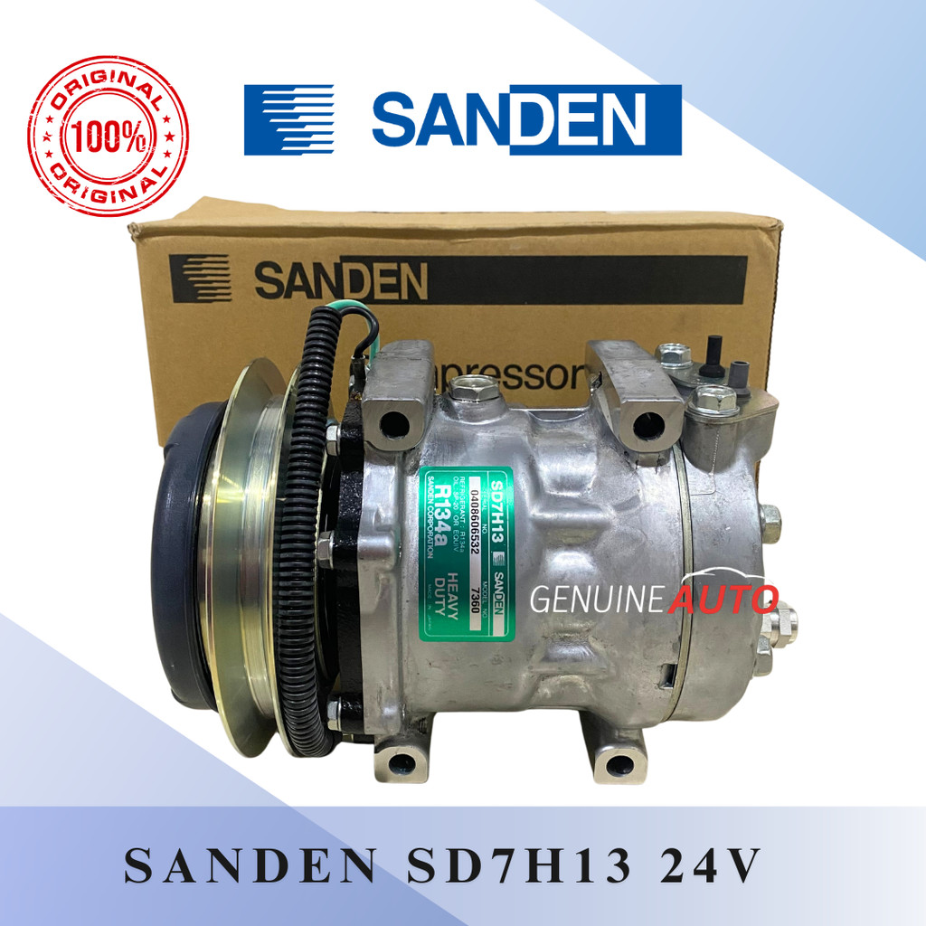 COMPRESSOR KOMPRESOR AC SANDEN SD7H13 24VOLT UNTUK ALAT BERAT SANDEN ASLI 7H137360