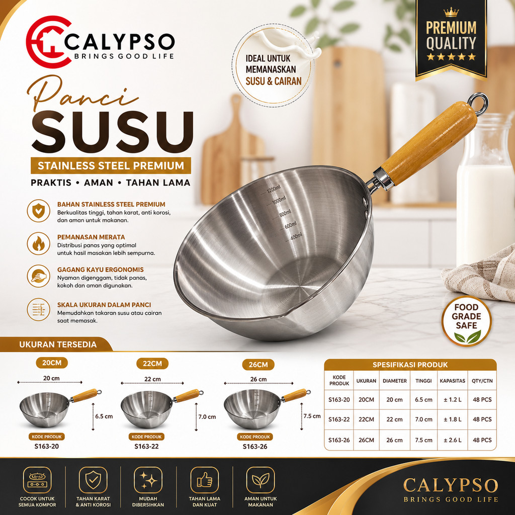 Panci Susu / Panci Indomie Stainless Calypso