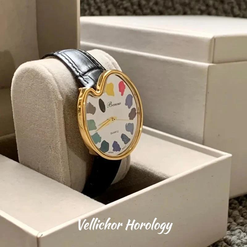 Jam Tangan Wanita 2026 Hot Sale Retro Niche Art sketching board Design Leather Quartz Square Exquisi