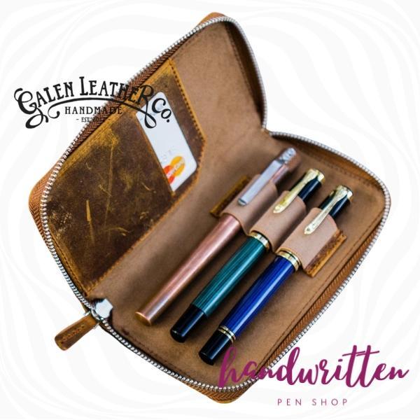 GALEN LEATHER Leather Zippered 3 Slots Pen Case