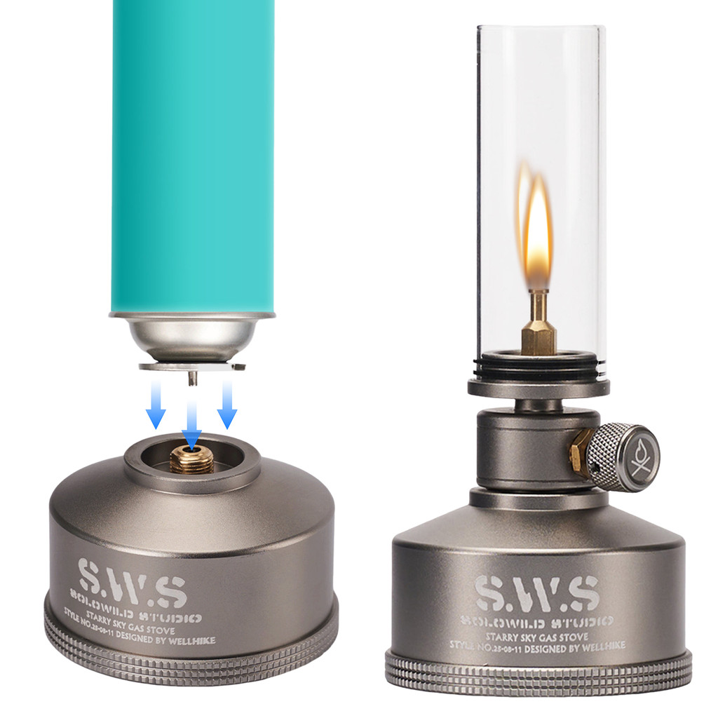 Set Lampu Gas Luar Ruangan Lampu Gas Berkemah Lentera Gas Portabel (Perak)