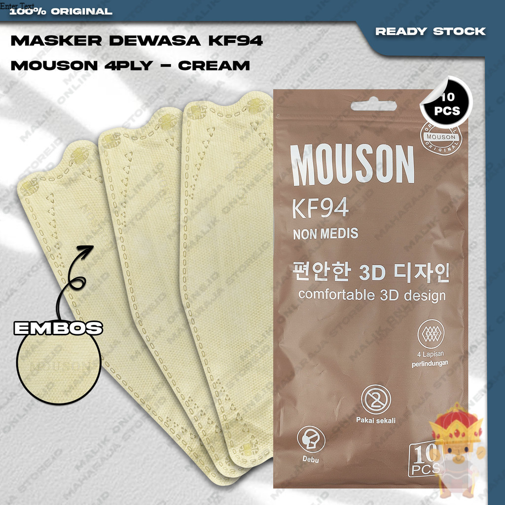 Masker KF94 MOUSON 4Ply Isi 10Pcs Cream Coklat Muda KF 94 4 Ply Earloop Surgical Mask